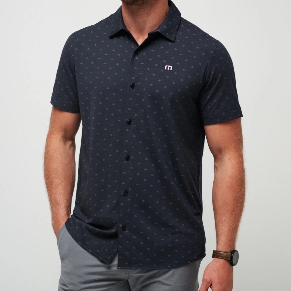 Travis Mathew Blue Patterned Button-Down Shirt size XXL
